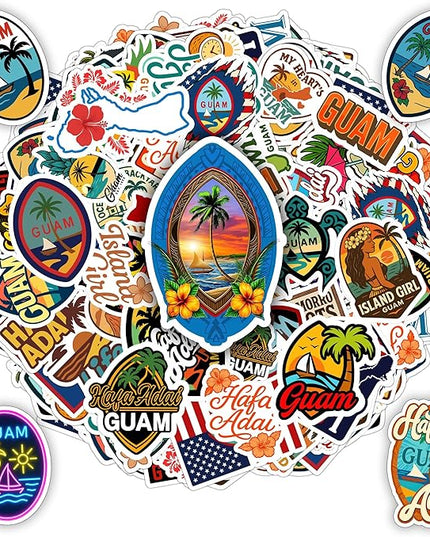 100 Pcs Guam Hafa Adai Stickers Pack Tropical Travel Waterproof Vinyl Decals for Laptop Water Bottle Car Scrapbook Funny Traveling Sticker Gift for Teens Birthday Men Adults All Ages