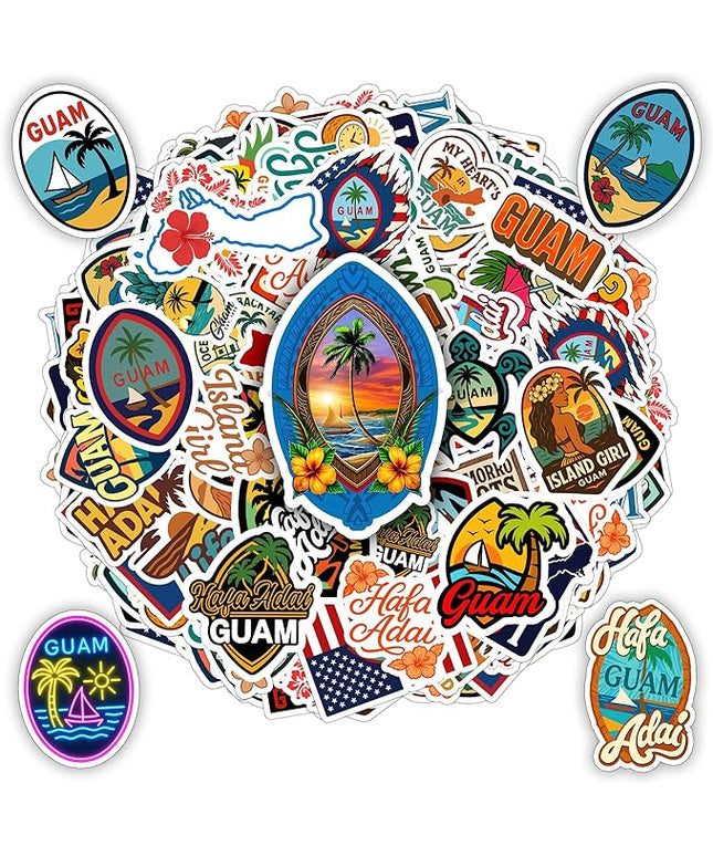 100 Pcs Guam Hafa Adai Stickers Pack Tropical Travel Waterproof Vinyl Decals for Laptop Water Bottle Car Scrapbook Funny Traveling Sticker Gift for Teens Birthday Men Adults All Ages