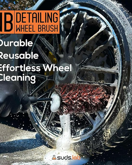 Suds Lab WB Premium Detailing Wheel Brush for All Vehicle Types – 17.7" Ultra-Soft and Scratch-Free Reusable Rim, Wheel, and Tire Brush for Deep Cleaning