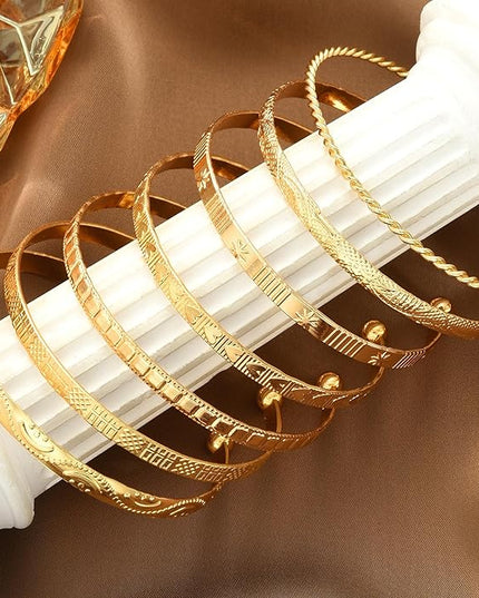 ÌF ME Gold Bangle Bracelets for Women, Indian Bangles Stackable Set, Multi Layer Textured 14K Gold Plated Chunky Bracelets Boho Jewelrys Set