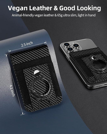 For Magsafe Wallet Stand with Airtag Holder, Strongest Magnetic Wallet for iPhone 17/16/15/14/13/12 Series, ID Window, 4 Card Slots, 10 Cards Holder, Vegan Leather, RFID Blocking, Black Carbon Fiber