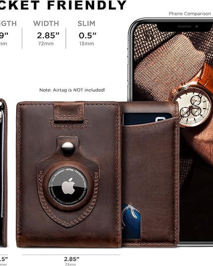 SERMAN BRANDS RFID Blocking Slim Bifold Genuine Leather Minimalist Front Pocket Wallets for Men with Money Clip Thin Mens