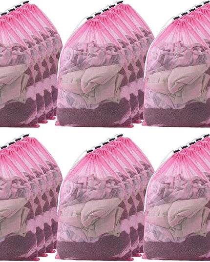 Berlune 30 Pack Large Mesh Laundry Bags, 24 x 36 Inch Bulk Wash Set with Drawstring for Commercial Use, Dorms, Vacation Rentals, Laundromats, Apartments & Facilities(Pink)