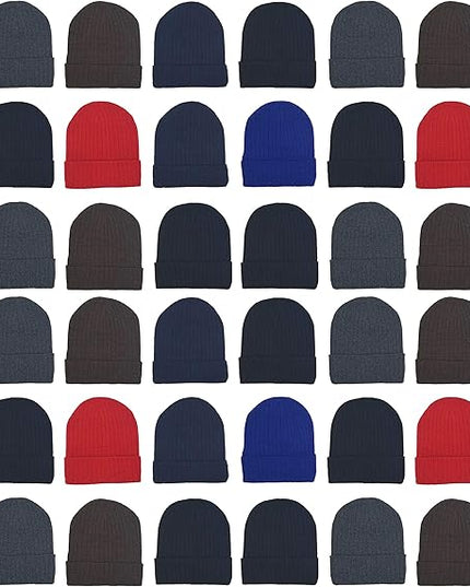 48 Pack Winter Beanies, Bulk Cold Weather Warm Knit Skull Caps, Mens Womens Unisex Hats