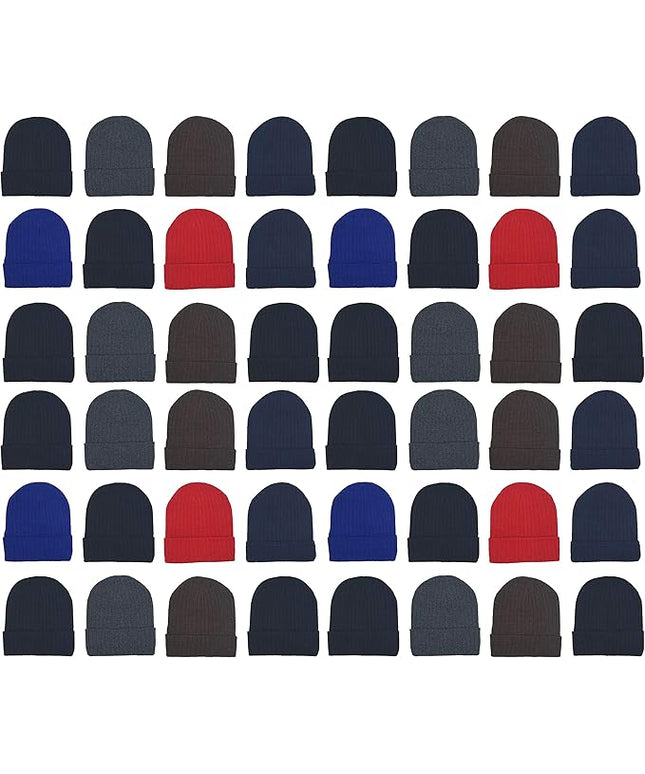 48 Pack Winter Beanies, Bulk Cold Weather Warm Knit Skull Caps, Mens Womens Unisex Hats