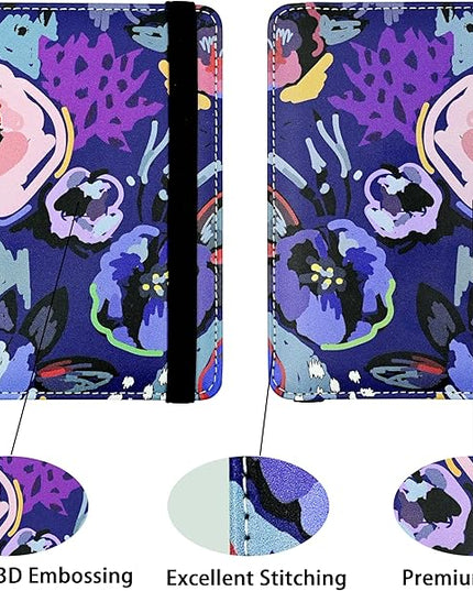 Passport Holder for Women and Men PU Leather Passport Cover for Travel (Floral)