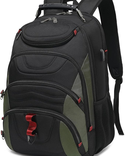 Boavan Laptop Backpack for men, 17.3 inch Laptop Bag with USB Port, Waterproof Travel Work Backpack Purse, Anti-Theft Teacher Nurse Doctor Casual Bookbags Office Business backpack，Black&Army Green