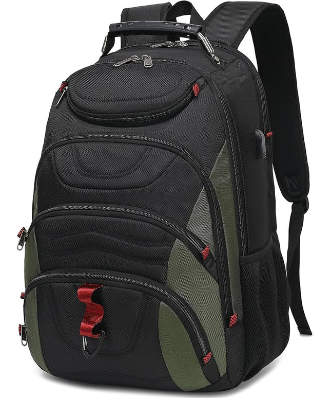 Boavan Laptop Backpack for men, 17.3 inch Laptop Bag with USB Port, Waterproof Travel Work Backpack Purse, Anti-Theft Teacher Nurse Doctor Casual Bookbags Office Business backpack，Black&Army Green