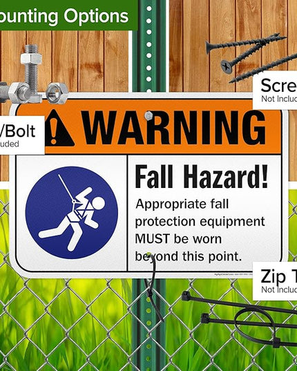 Warning Fall Hazard Appropriate Fall Protection Equipment Sign, 12x18 Inches, 3M EGP Reflective .063 Aluminum, Fade Resistant, Made in USA by My Sign Center
