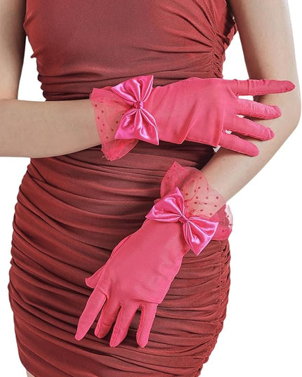 Sahabowi Satin Gloves Formal Bridal Banquet Party Wedding Opera Solid Colorful Mitten For Women