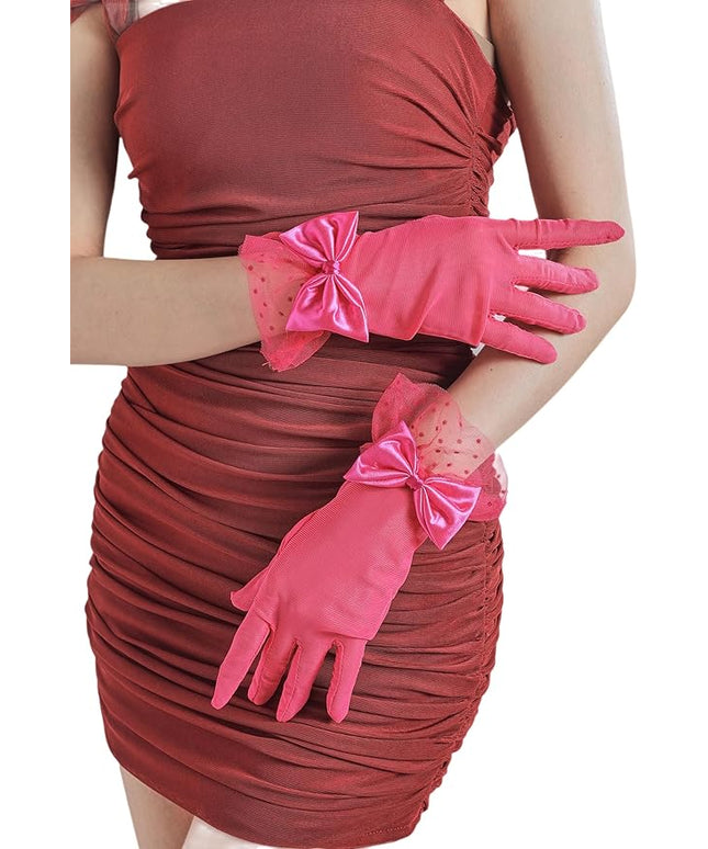 Sahabowi Satin Gloves Formal Bridal Banquet Party Wedding Opera Solid Colorful Mitten For Women