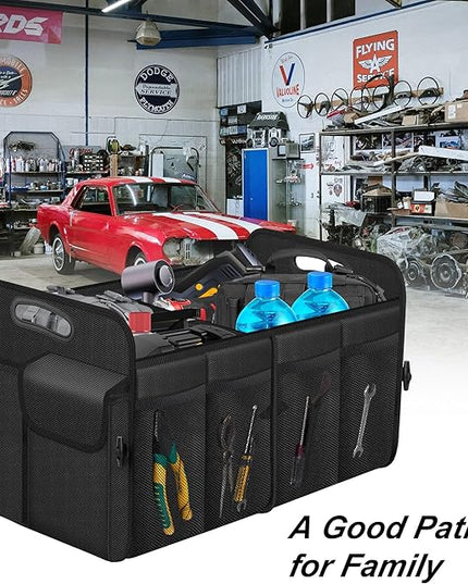 Femuar Car Trunk Organizer, Trunk Storage Organizer with 72L Large Capacity Waterproof Collapsible and 11 Pockets, Trunk Organizer for Suv/Jeep/Sedan, Large Size, Black