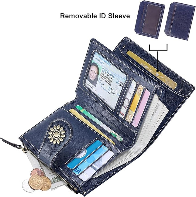 Lavemi Womens Leather Wallet Small Compact RFID Blocking Credit Card Case Purse with Zipper Pocket | Small, Compact, RFID Blocking, Zipper Pocket, Small, Compact