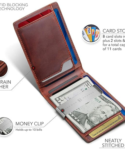 SERMAN BRANDS Money Clip Wallet - Mens Wallets slim Front Pocket RFID Blocking Card Holder Minimalist Mini Bifold