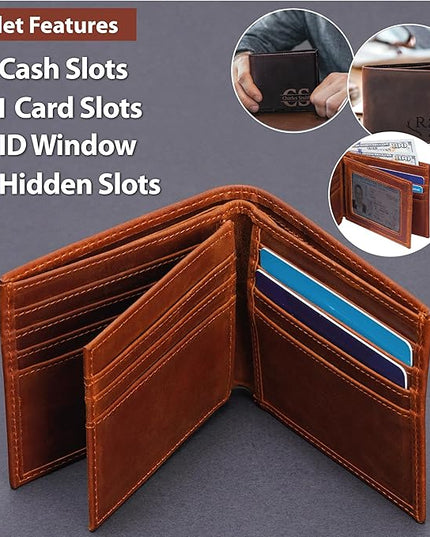 Custom Wallet for Men, Dad, Him, Mens Christmas Gifts, Genuine Leather Wallet with Custom Name for Anniversary, Personalized Unique Design Wallet for Him, Father, Boyfriend, Husband, Grandpa, Son