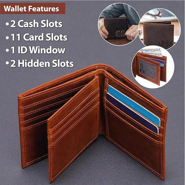 Custom Wallet for Men, Dad, Him, Mens Christmas Gifts, Genuine Leather Wallet with Custom Name for Anniversary, Personalized Unique Design Wallet for Him, Father, Boyfriend, Husband, Grandpa, Son