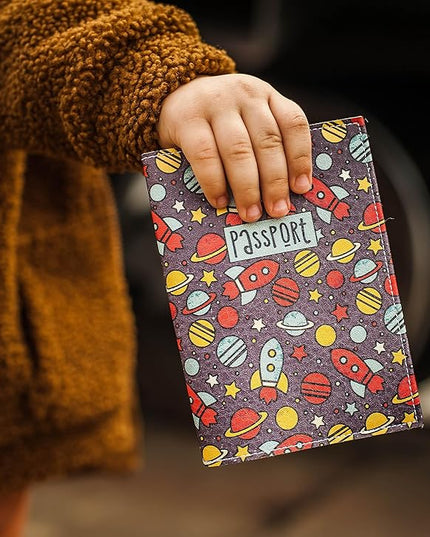 Passport Cover for Kids, Women and Men, Cute Travel Passport Holder (Dark Space)