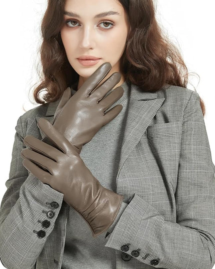 Womens Winter Leather Touchscreen Texting Warm Driving Lambskin Pure Genuine leather Gloves