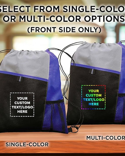 DISCOUNT PROMOS Custom Non-Woven Drawstring Backpacks Set of 10/50/100, Personalized Bulk Pack