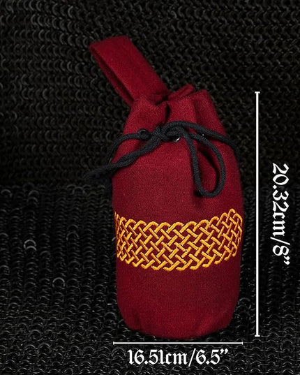 Mythrojan Drawstring Belt Pouch Medieval Woolen Pouch Coin Bag Renaissance Cosplay Costume Accessories for Medieval Events, Reenactments, Renfair - Maroon, 8" x 6.5"