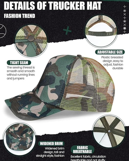 10 Pcs Sublimation Blank Trucker Hats Bulk Mesh Baseball Cap Polyester Mesh Trucker Hat for Men and Women