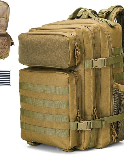 gracedon Tactical Backpack - Military Molle Bag 3 Days Pack for men and Women Large Assault Rucksack 45L (Khaki)