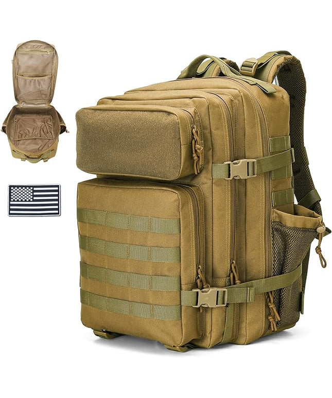 gracedon Tactical Backpack - Military Molle Bag 3 Days Pack for men and Women Large Assault Rucksack 45L (Khaki)
