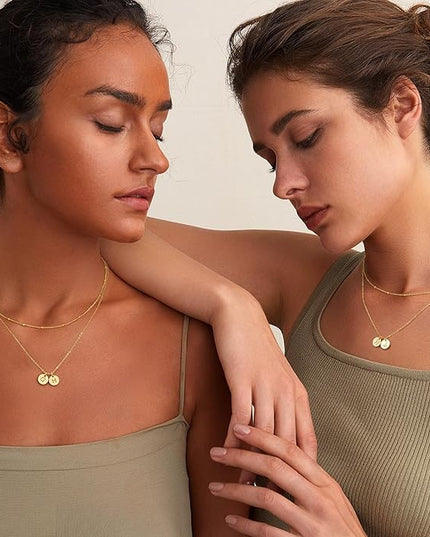 Turandoss Christmas Gifts for Grandkids - Dainty 14K Gold Plated Layered Two Letter A-Z Stack Disc Initial Necklace Trendy Birthday Personalized Gifts for Women Teen Girls Jewelry