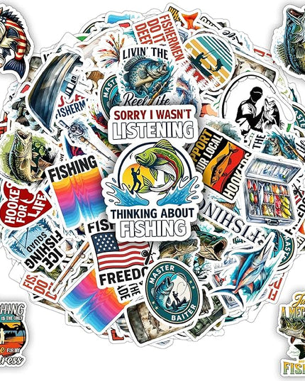 Fishing Stickers Pack 100 PCS Funny Fish Sticker Waterproof Vinyl for Water Bottles, Scrapbook, Tackle Box, Gift for Men, Son, Adult, Teen Car Birthday Gifts Decal