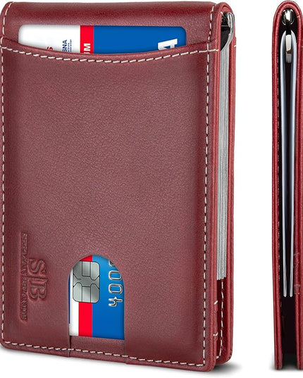 SERMAN BRANDS RFID Blocking Slim Bifold Genuine Leather Minimalist Front Pocket Wallets for Men with Money Clip Thin Mens