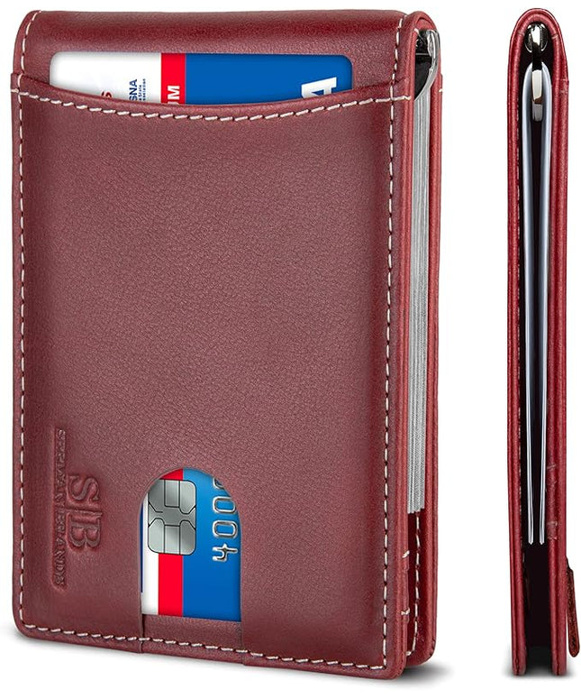 SERMAN BRANDS RFID Blocking Slim Bifold Genuine Leather Minimalist Front Pocket Wallets for Men with Money Clip Thin Mens