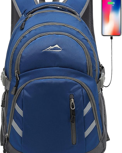 ProEtrade Backpack Bookbag for College Laptop Travel,Fit Laptop Up to 15.6 inch with USB Charging Port Multi Compartment Anti theft, Gift for Women Men (Blue)