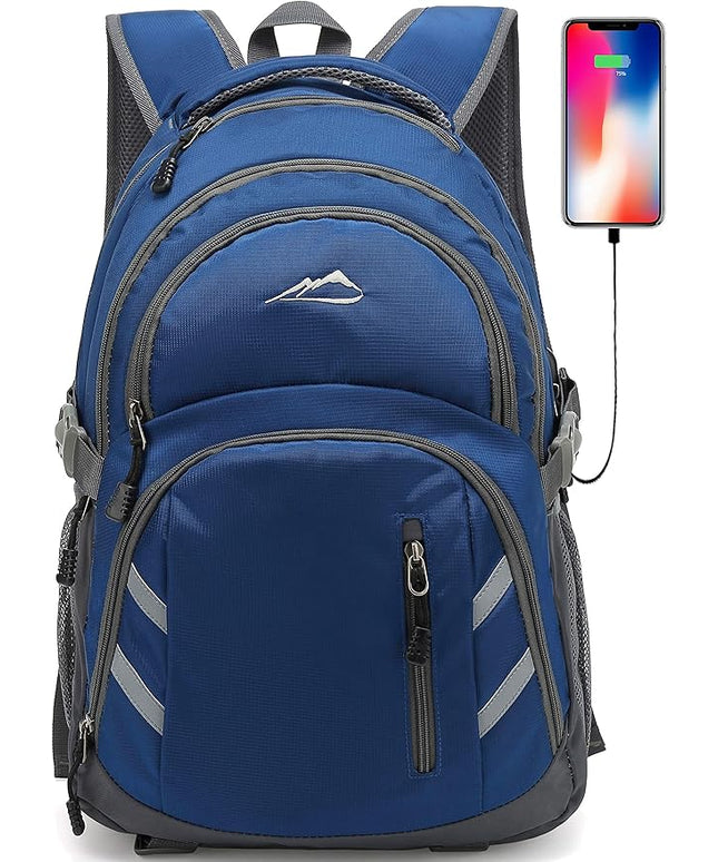 ProEtrade Backpack Bookbag for College Laptop Travel,Fit Laptop Up to 15.6 inch with USB Charging Port Multi Compartment Anti theft, Gift for Women Men (Blue)