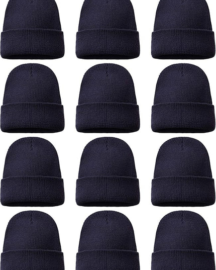 Zhanmai 12 Pack Small Winter Beanie Hats Bulk Warm Knitted Cuffed Skull Cap for Men Women