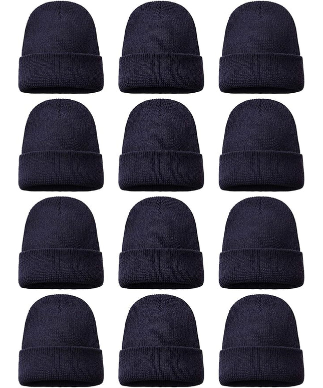 Zhanmai 12 Pack Small Winter Beanie Hats Bulk Warm Knitted Cuffed Skull Cap for Men Women
