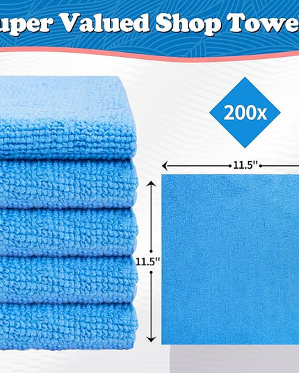 FIXSMITH Shop Towels, Microfiber Cleaning Cloth Bulk, 200 Pack Microfiber Towels for Cars, All-Purpose Absorbent Cleaning Rags, Dust Cloth for Automotive, Mechanic, Garage, Bar, 11.5 x 11.5 inch