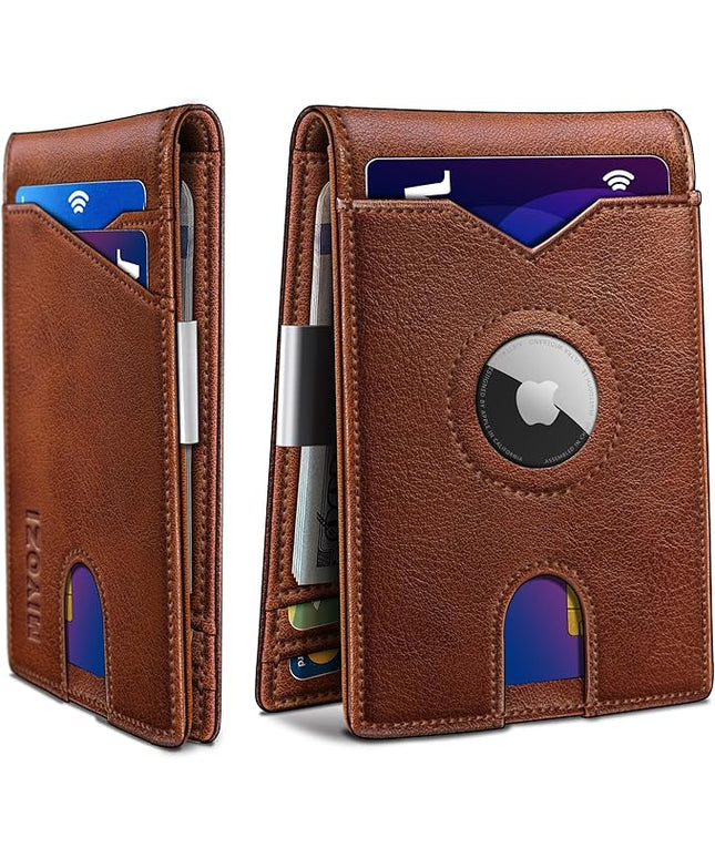 miyozi Airtag Wallet for Men,with Money Clip 11 Cards Slim Front Pocket Leather RFID Blocking Wallet with Gift Box