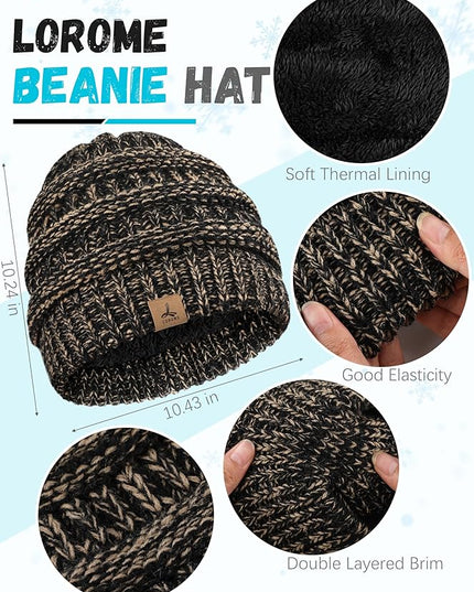 Winter Beanie Hat Scarf Gloves, Warm Fleece Knit Hats Touch Screen Gloves Neck Scarf Set Winter Gifts for Unisex Adult