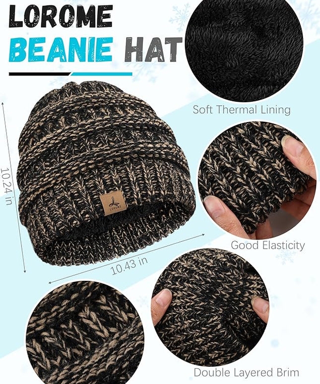 Winter Beanie Hat Scarf Gloves, Warm Fleece Knit Hats Touch Screen Gloves Neck Scarf Set Winter Gifts for Unisex Adult