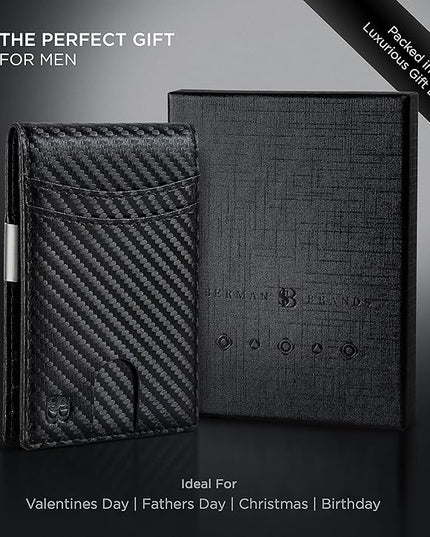 SERMAN BRANDS Mens Money Clip Wallet. RFID Blocking Slim Front Pocket Wallets for Men, Full Grain Leather RFID Minimalist Card Holder | RFID Blocking, Slim, Front Pocket, RFID, Minimalist, Card Holder