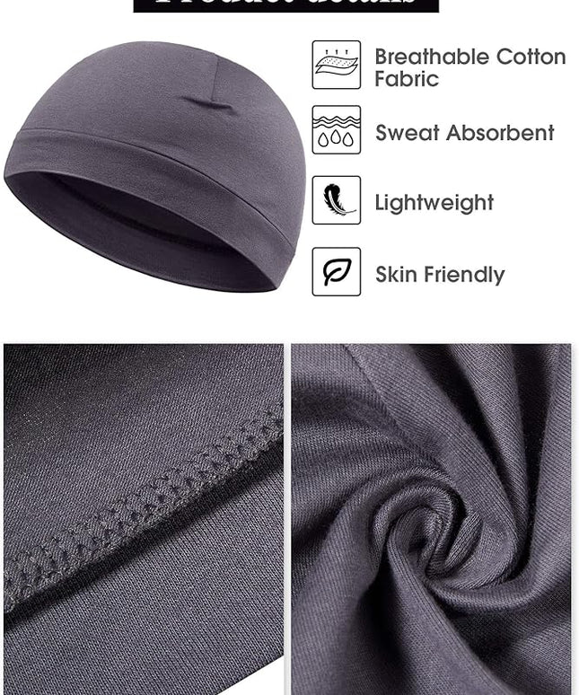Syhood 4 Pcs Cotton Skull Caps for Men Women Breathable Beanie Thin Sleep Hat Night Running Cap Helmet Liner for Cycling Gym