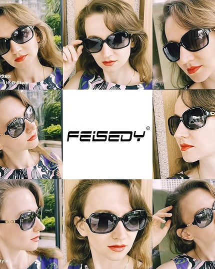 FEISEDY Vintage Square Polarized Sunglasses for Women UV400 Travel Driving Fashion Arcuate Sunglasses B2526