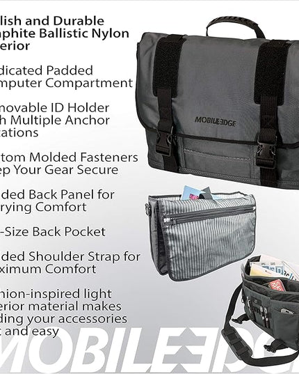 Mobile Edge Laptop Messenger Bag for Men and Women, Fits Up To 17.3 Inch Laptops, Graphite, MEGME