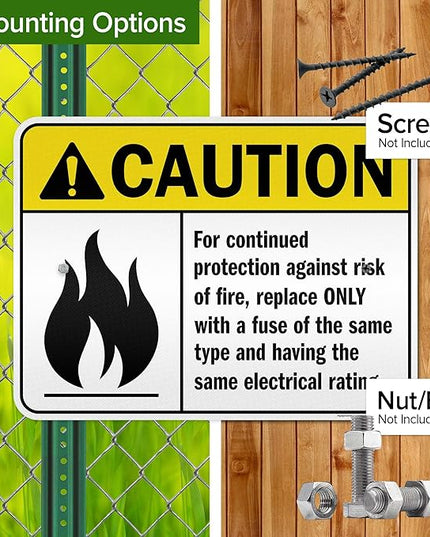 Warning For Continued Protection Against Risk Of Fire Replace Sign, 18x24 Inches, 3M EGP Reflective .080 Aluminum, Fade Resistant, Made in USA by My Sign Center