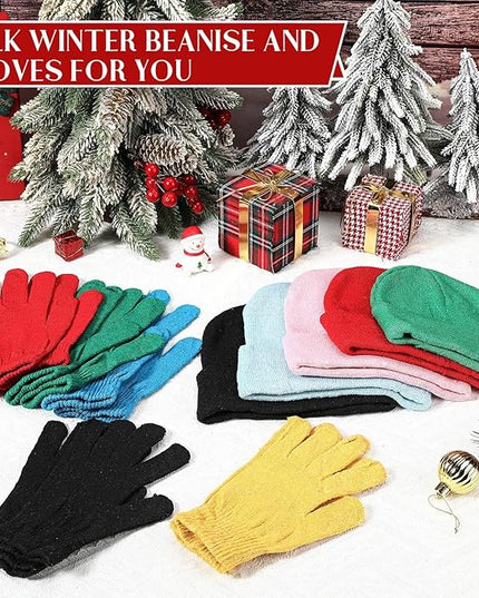 24 Pack Winter Beanies Gloves Cold Weather Unisex Hat Warm Knit Gloves Beanies in Bulk for Men Women, Warm Cozy Gift