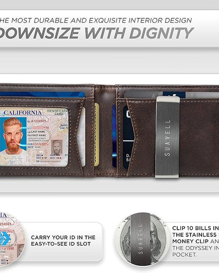 Suavell Slim Wallets for Men. Minimalist Bifold Wallet With Money Clip & ID Window. RFID Blocking Credit Card Holder Front Pocket Wallet, Gifts For Men - Husband Father On Birthday Anniversary.
