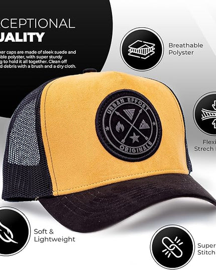 Urban Effort Mesh Back Cap - for Men and Women Baseball Hat 5-Panel Trucker Hat - Great Snapback Closure for Hunting & Hiking