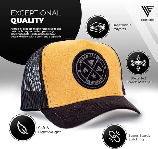 Urban Effort Mesh Back Cap - for Men and Women Baseball Hat 5-Panel Trucker Hat - Great Snapback Closure for Hunting & Hiking