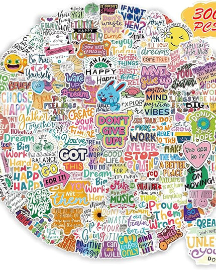 300 PCS Motivational & Positive Affirmation Sticker Pack – Inspirational Vinyl Quote Stickers for Teens, Adults & Teachers | Waterproof Decals for Water Bottles, Laptops, Journals & Scrapbooks