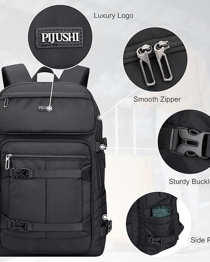 PIJUSHI Travel Backpack for Women Men Flight Aprroved Carry on Bag Large Casual Luggage Backpack Fit 16 inch Laptop(PE050 Black)